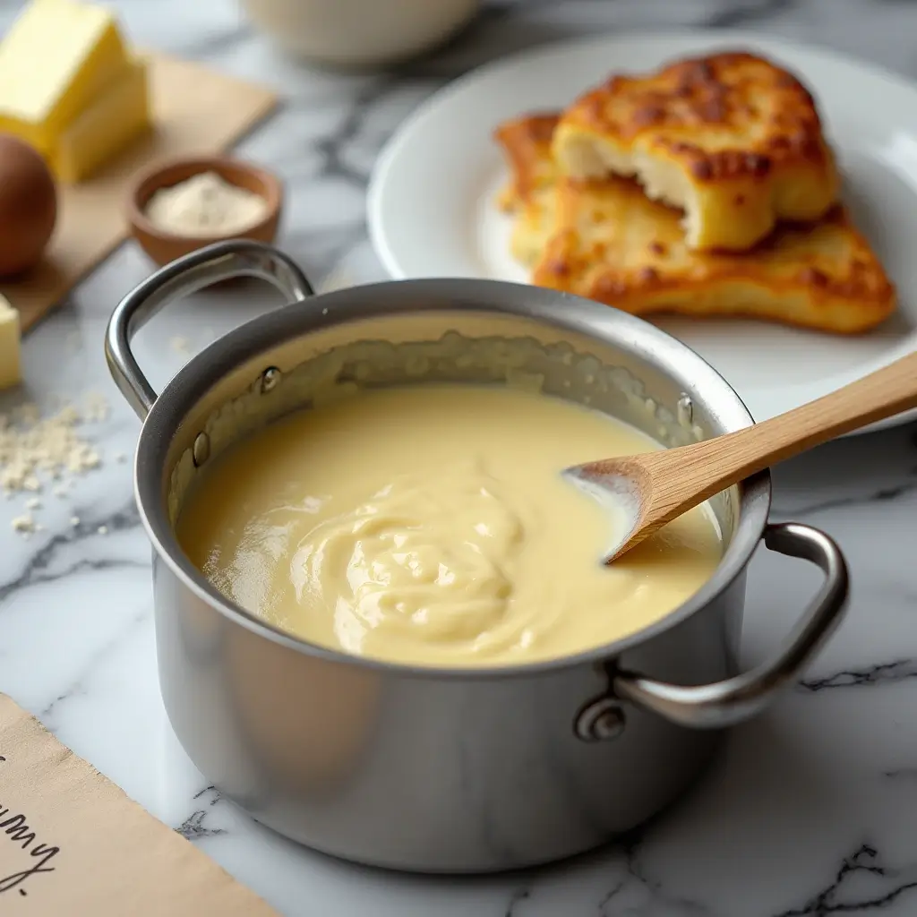 Sauce béchamel onctueuse dans une casserole